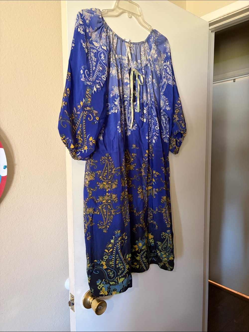 Petticoat Alley Cobalt Blue Paisley Midi Dress with Yellow Accents